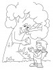 Tree giving the fruit to a boy coloring pages