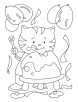 A cat eating yummy birthday cake coloring pages