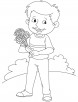 Boy with chrysanthemum coloring page