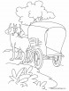 Bullock cart standing on the road coloring pages