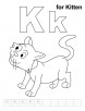 K for kitten coloring page with handwriting practice