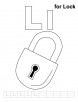 L for lock coloring page with handwriting practice