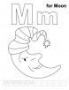 M for moon coloring page with handwriting practice