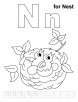 N for nest coloring page with handwriting practice