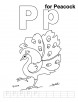 P for peacock coloring page with handwriting practice