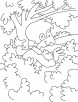 A boy is hiding in the bushes coloring page