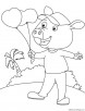 Pig with heart balloon coloring page