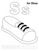 S for shoe coloring page with handwriting practice