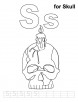 S for skull coloring page with handwriting practice