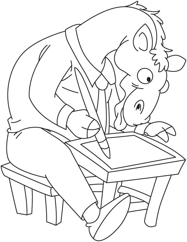 Camel drawing a cartoon coloring page