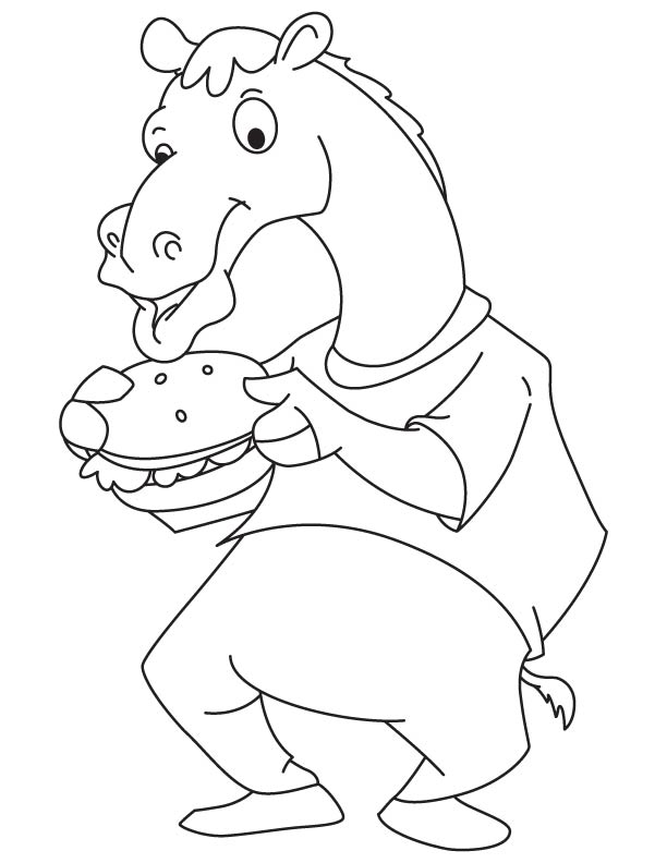 Camel eating hamburger coloring page