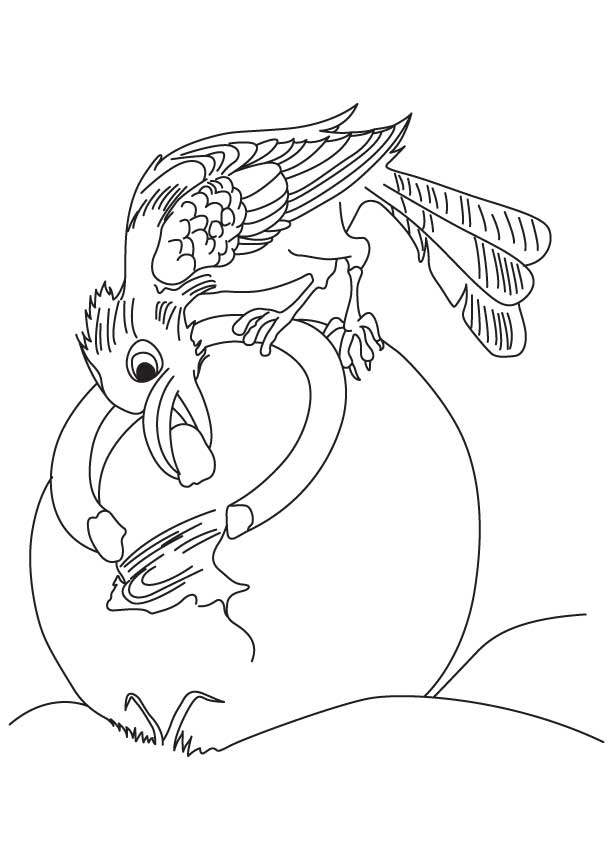 Crow quenching his thirst on a hot day coloring page