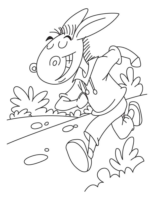 Happy donkey running coloring page