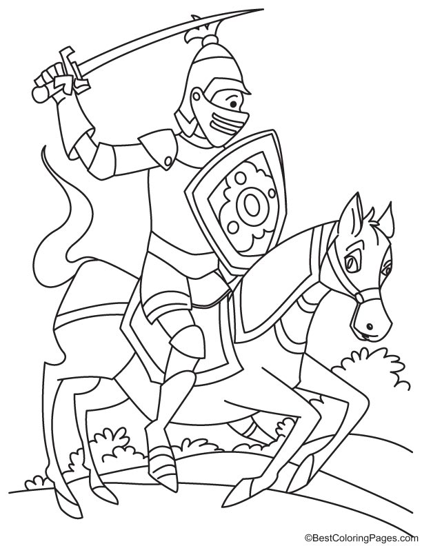 Helmeted Knight on horse coloring page