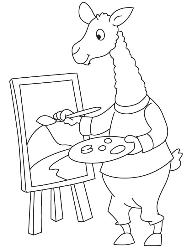 Llama painting coloring page