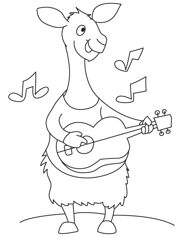 Llama playing guitar coloring page