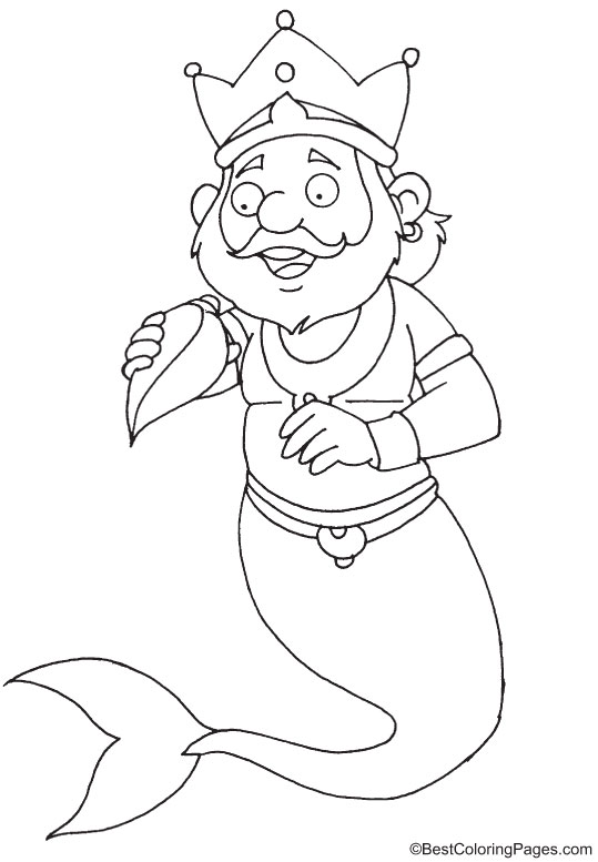 Merman with conch coloring page