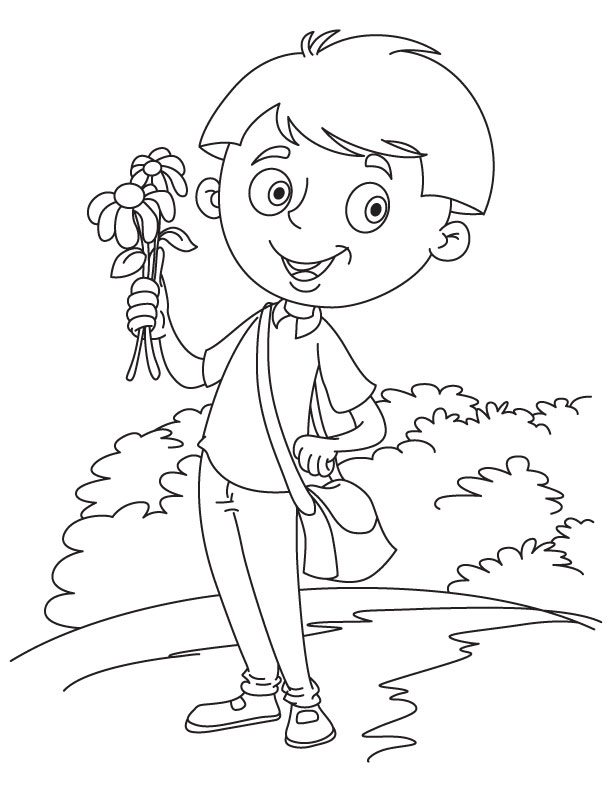 Postman delivers flowers coloring page