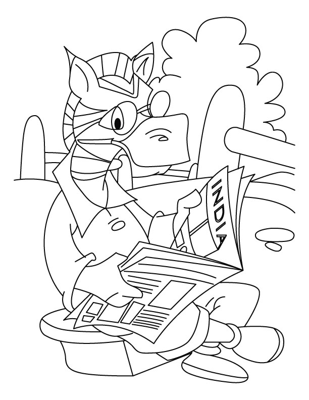 Zebra reading a book coloring pages