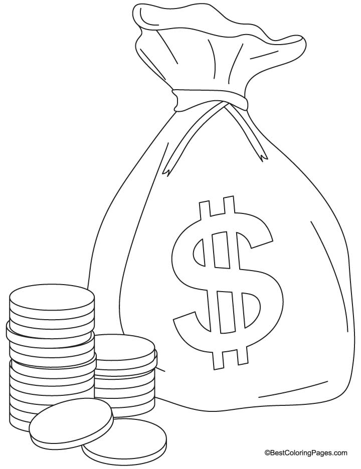 A bag of coins coloring pages