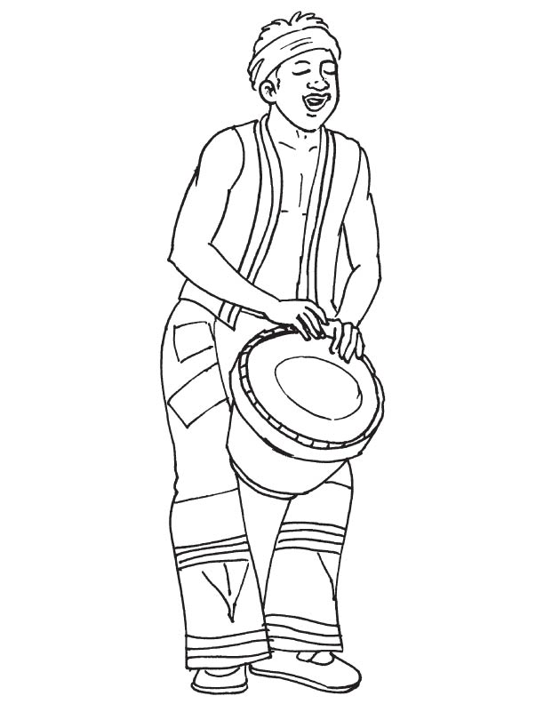 African musician playing drum coloring page