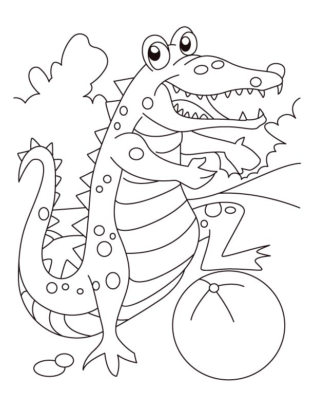 Alligator playing football coloring page