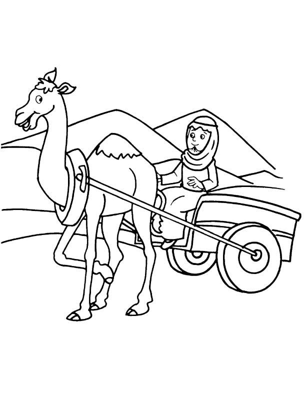 An Arabian on camel cart coloring page