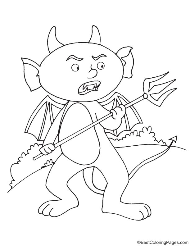 Angry devil with trident coloring page
