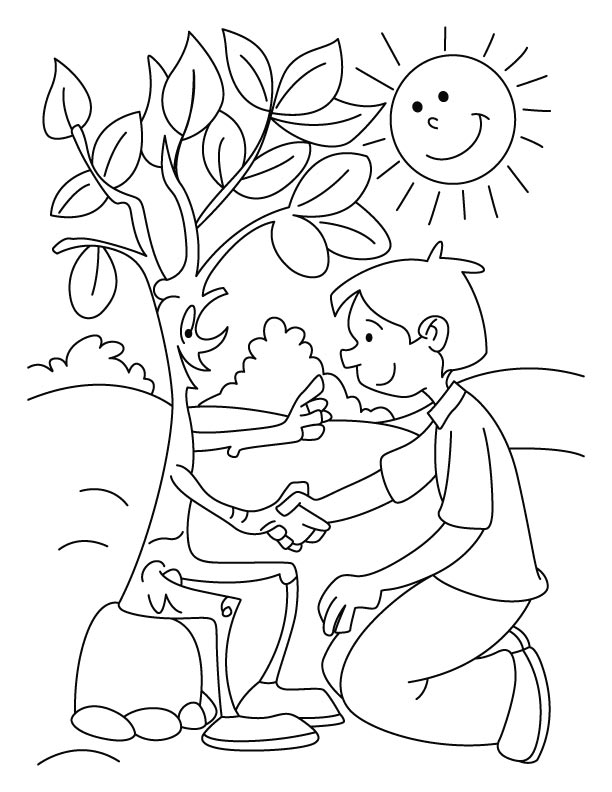 Shaking hand with tree coloring pages