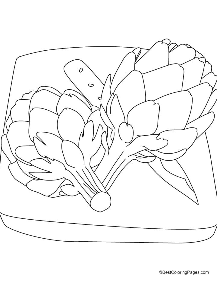 Artichoke on cutting board coloring pages