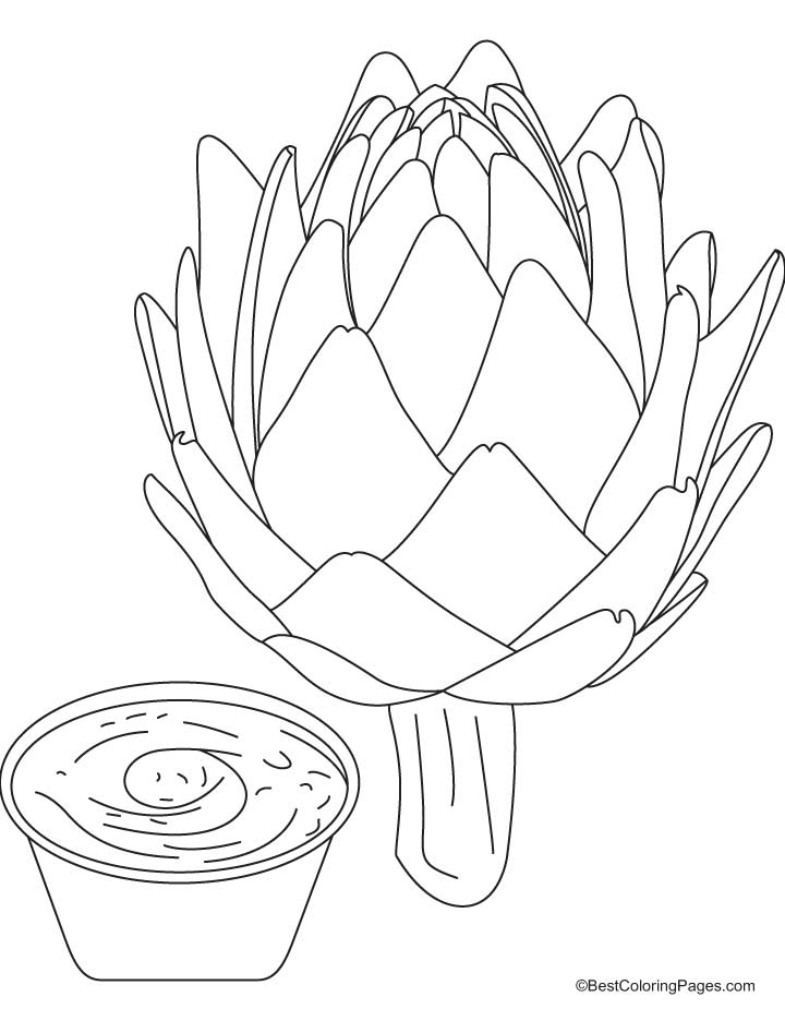 Artichoke with dipping sauce coloring pages