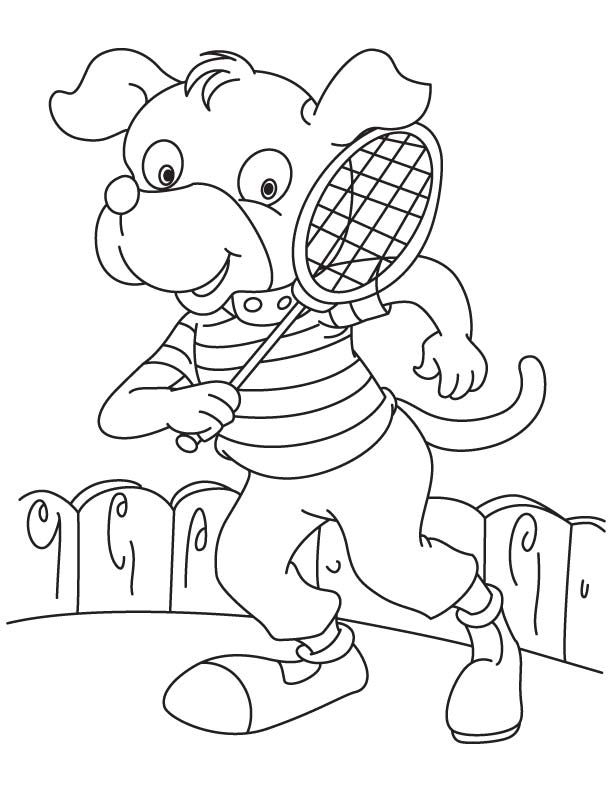 Badminton player dog coloring page