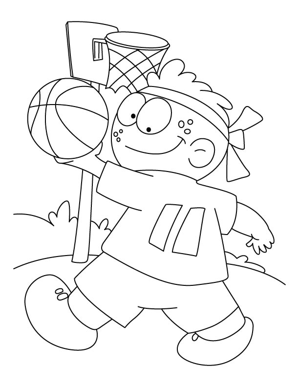 Funny boy with basketball coloring page