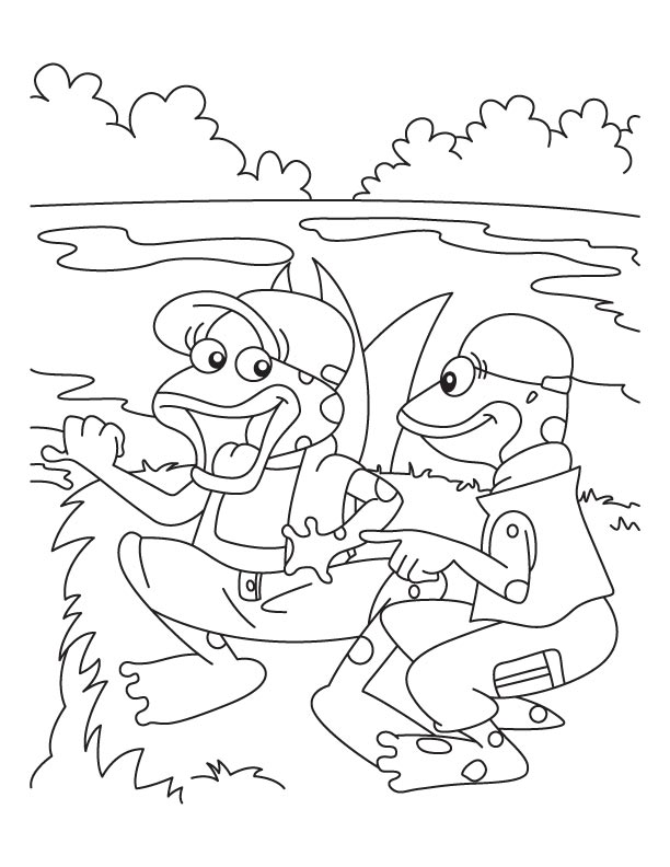 Two frog swimmer at the beach coloring pages