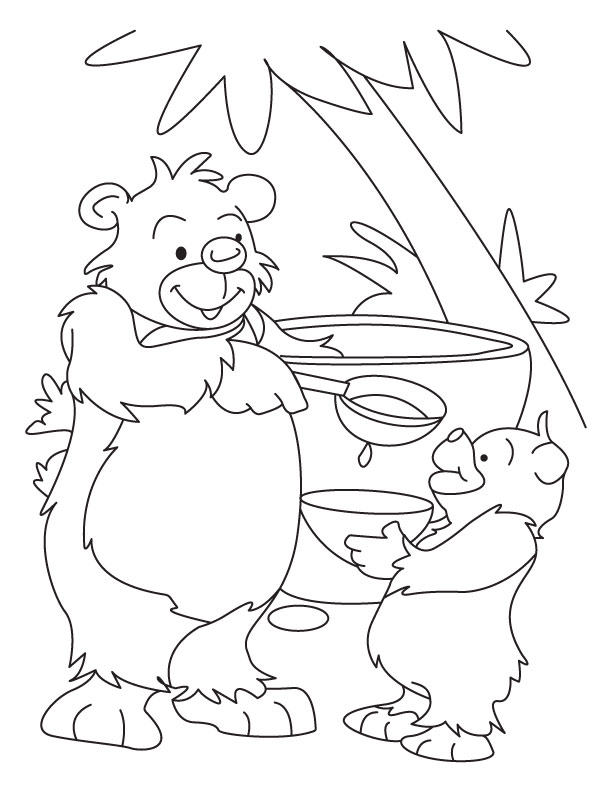 Bear and Cub eating honey coloring page