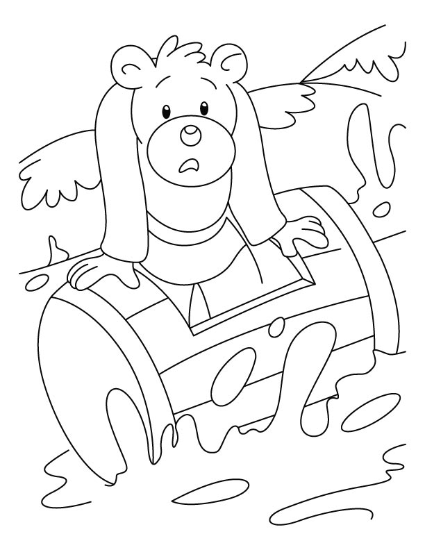 Bear struck in waves coloring pages