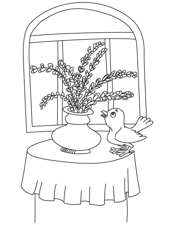 Bird looking at lavender coloring page