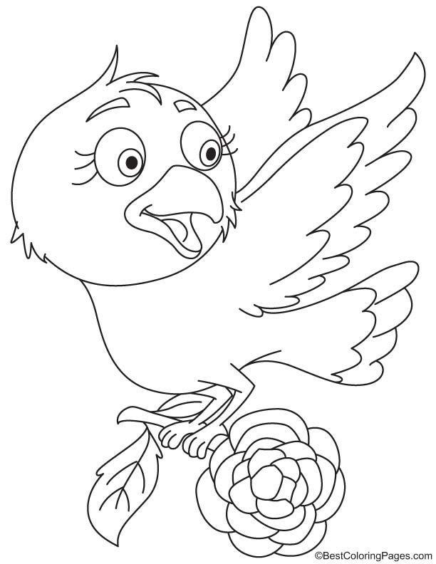 Bird with peony coloring page