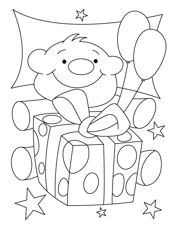 A cute teddy bear with birthday gift coloring pages