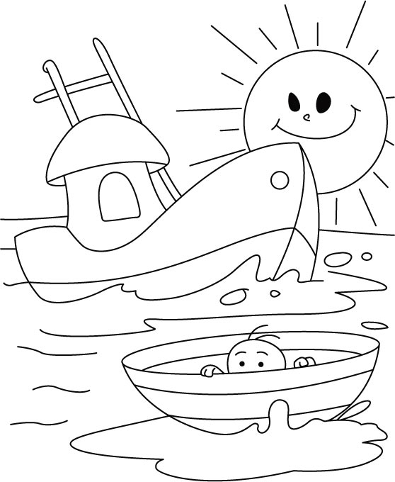 An infant in a boat coloring page