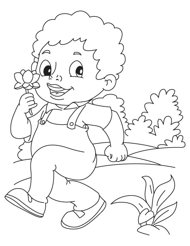 Boy plucked a lotus coloring page