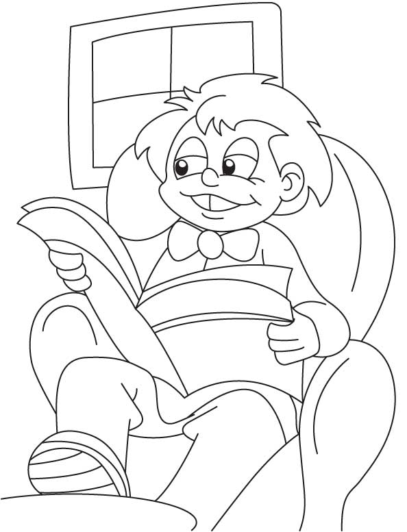 Boy reading newspaper coloring page