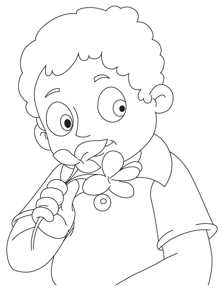 Boy smelling canna coloring page