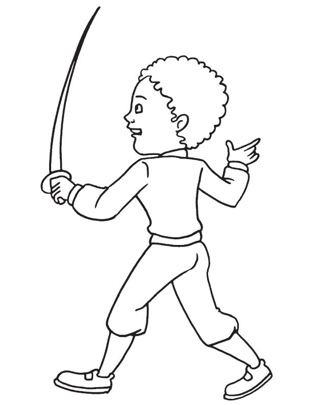 Boy with small sword coloring page