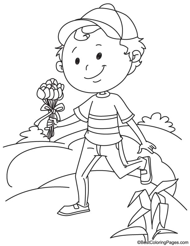 Boy with tulip coloring page