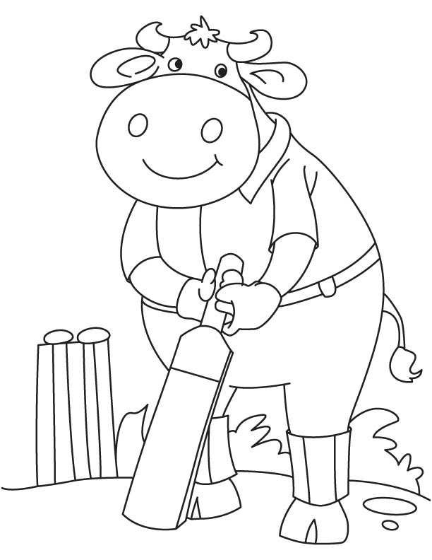 Buffalo playing cricket coloring page