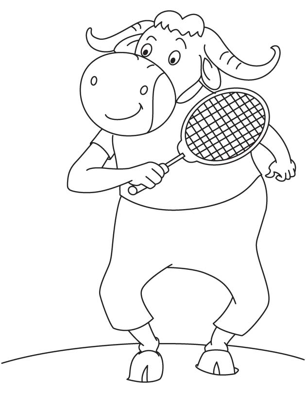 Bull playing tennis coloring page