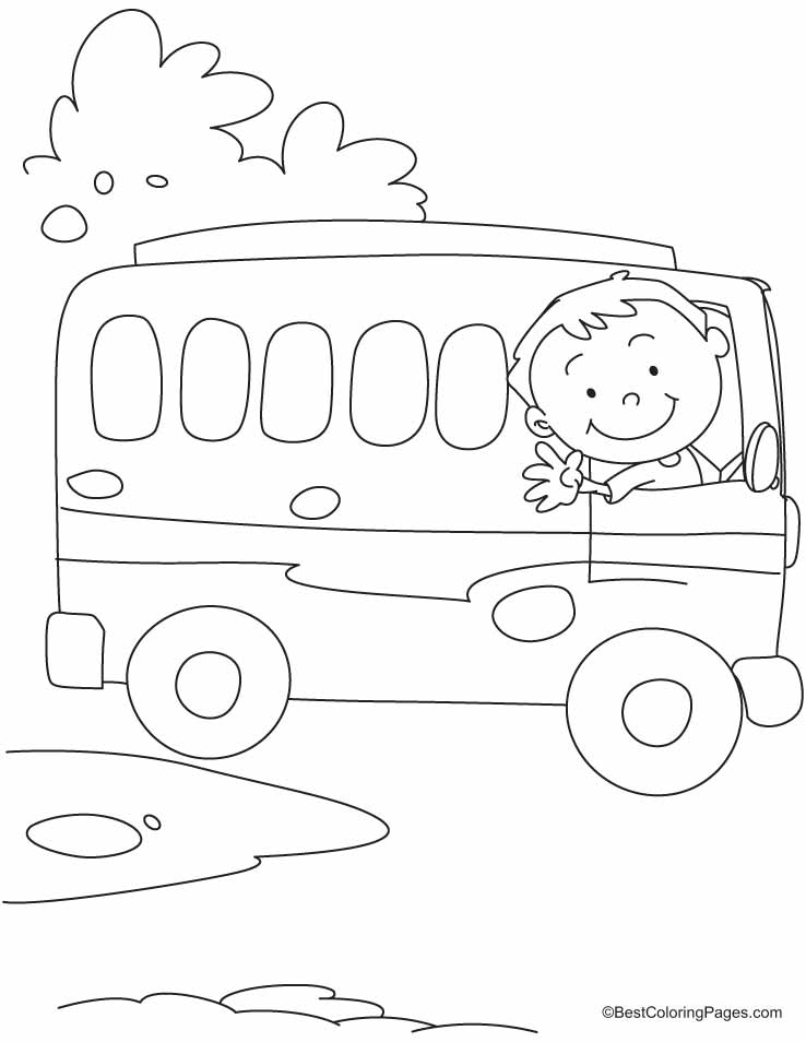 The bus driver says OK, TATA, Bye-Bye coloring pages