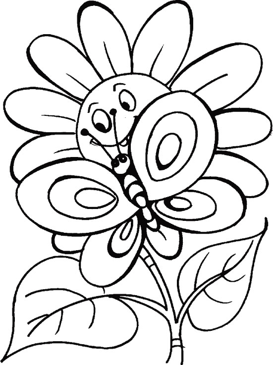 Flower n butterfly pose with smile coloring pages