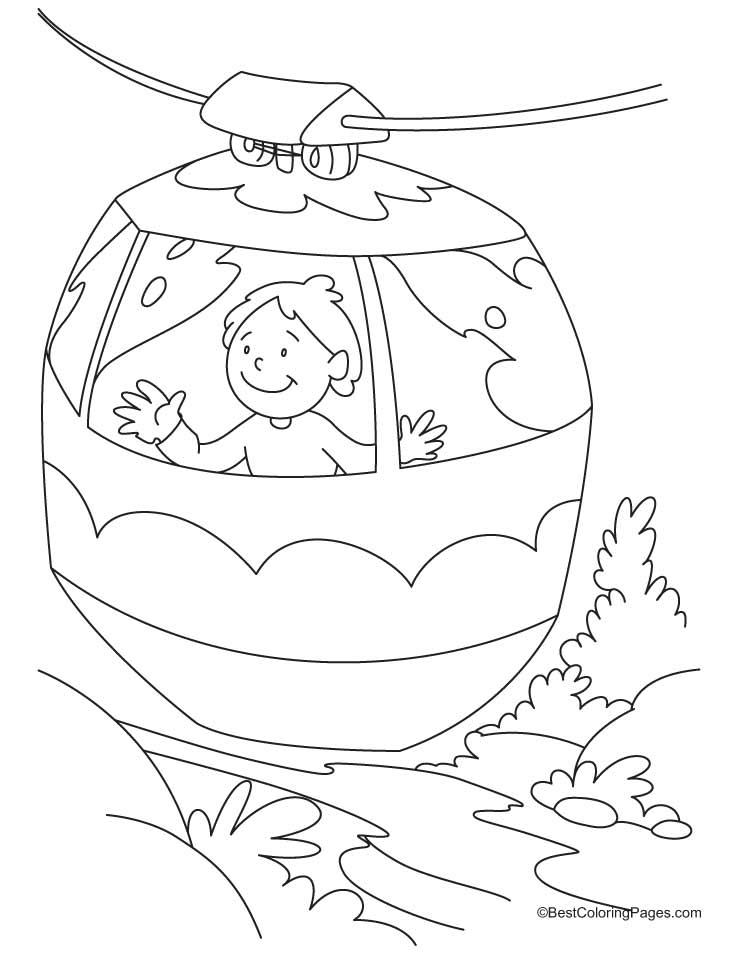 A boy enjoying a ride in cable car coloring pages